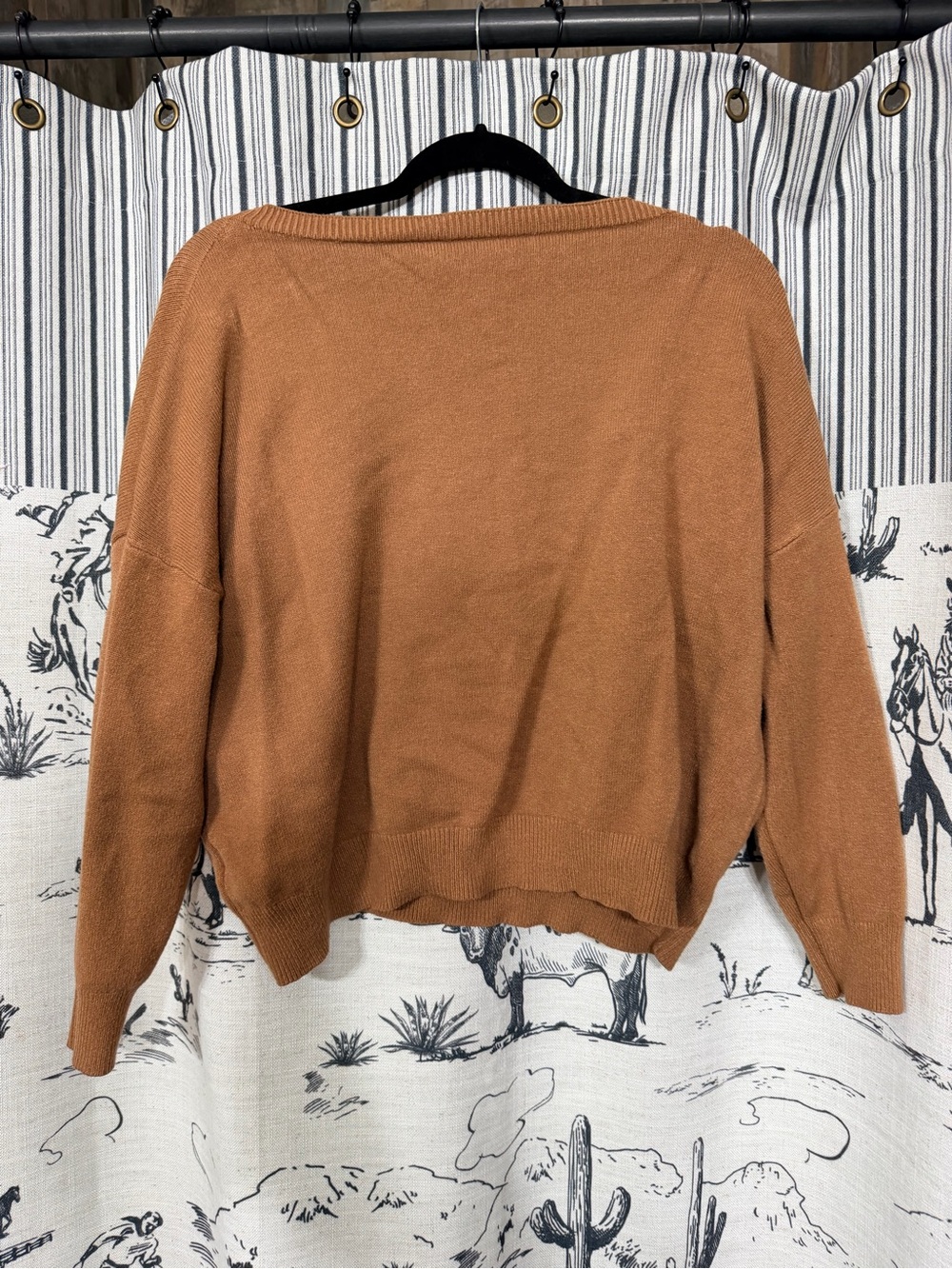 GAP Off-Shoulder Boxy Sweater in Rust Brown